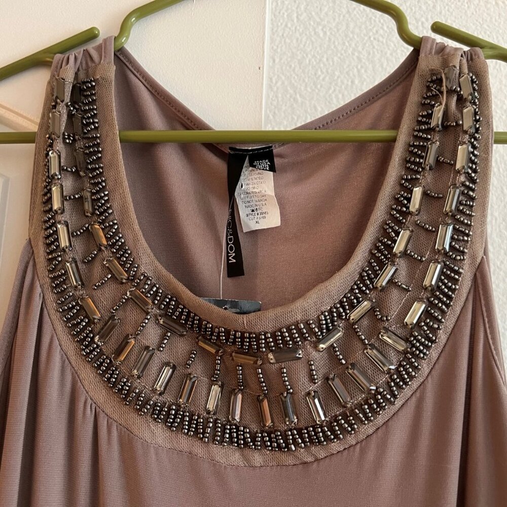 NWT Nic & Dom Taupe Beaded Maxi Dress
